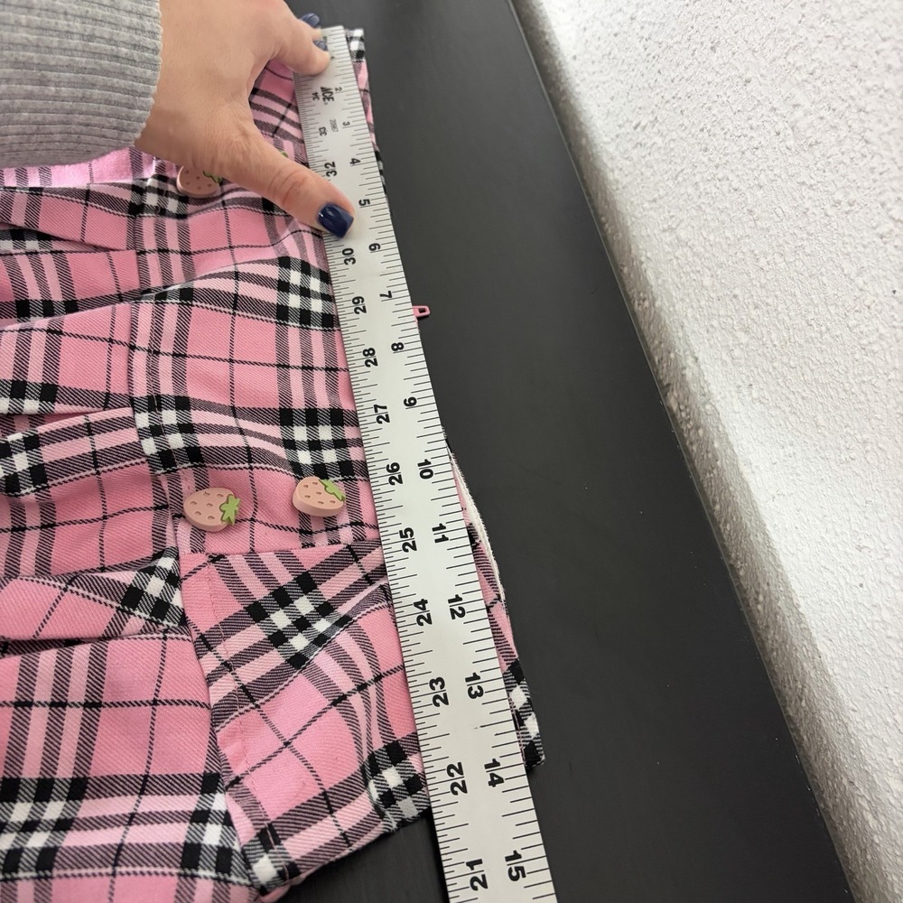 Y2K Hot Topic Baby Pink Strawberry Button Lace Detail Pink Plaid Mini Skirt SM - Picture 7 of 8